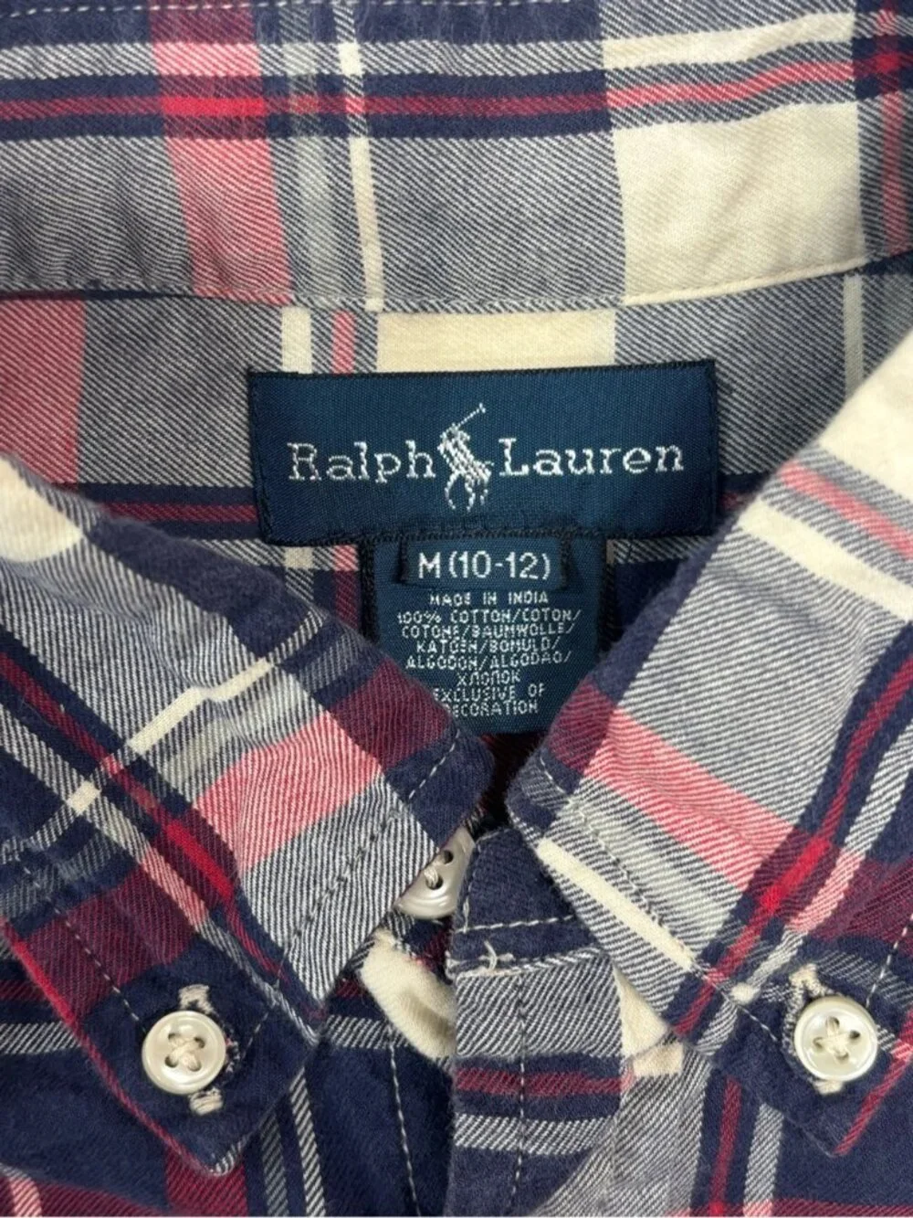 Ralph Lauren Navy, Red & White Plaid Button-Down Shirt Size 10-12 - 523